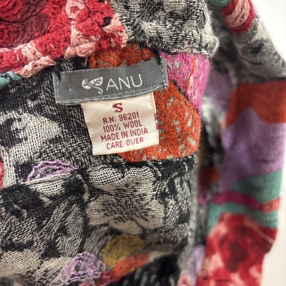 Anu S Boho Lagenlook Embroidered Waterfall Vest Cardigan Art To Wear Wool Artsy - Picture 8 of 12
